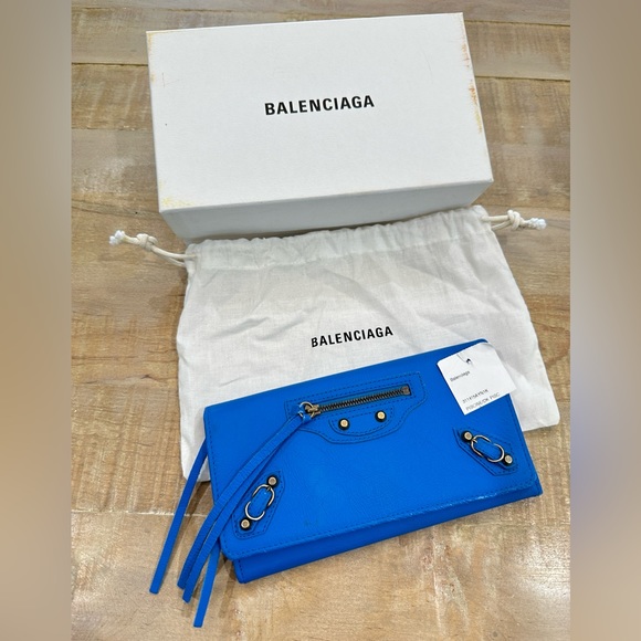 Balenciaga electric blue motocross wallet leather matte trifold - Picture 1 of 14